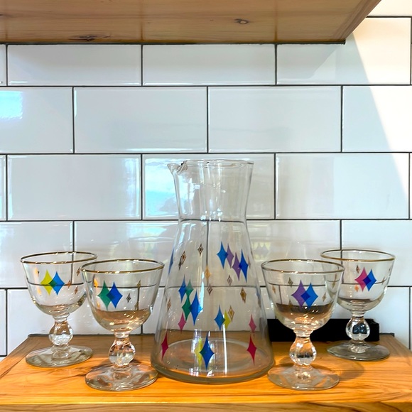 **SOLD******Unique MCM Vintage Libby Atomic Diamonds Cocktail Set of 5 - Picture 17 of 17